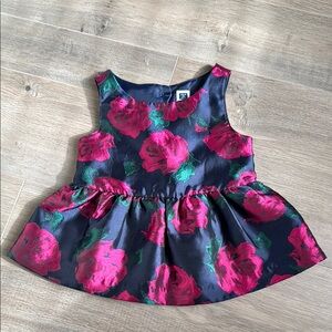 Janie and Jack Floral Blouse - Pink and Green on Navy